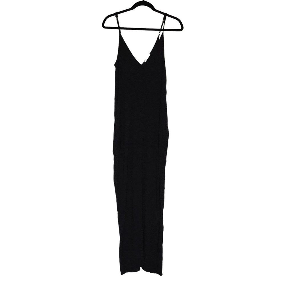 Love Stitch Maxi Dress Small to Medium Stretchy Black Sleeveless Vneck Pockets